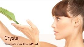  Presentation with green leaf - Presentation featuring organic skin - picture of woman with green background and a lemonade colored foreground