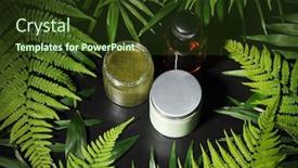  Presentation with skincare - Slide deck with organic-skincare-products-with-green background and a tawny brown colored foreground