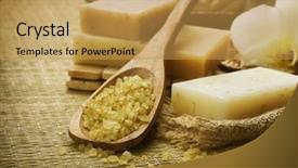  Presentation with natural products - Audience pleasing PPT theme consisting of home products - natural spa treatments backdrop and a yellow colored foreground