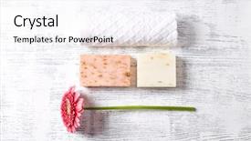  Presentation with gerbera daisy - Presentation design consisting of organic soaps with herbs and flowers cotton towel and gerbera daisy background and a sky blue colored foreground