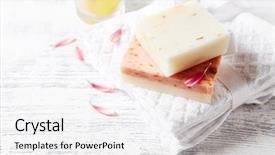  Presentation with cotton - Colorful presentation design enhanced with organic soaps with herbs and flowers on white cotton towels backdrop and a white colored foreground