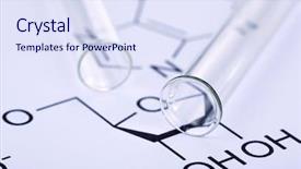  Presentation with test tubes - PPT layouts enhanced with organic synthesis - test tubes and reaction formula background and a sky blue colored foreground