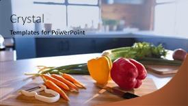  Presentation with healthy diet organic food - Presentation design with organic-vegetables-on-cutting-board background and a light blue colored foreground