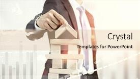  Presentation with business building blocks - PPT theme having organisation structure - he is building his business background and a lemonade colored foreground