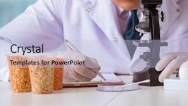 Presentation with nutrition - Amazing PPT theme having organisme genetiquement modifie - nutrition expert testing food products backdrop and a light blue colored foreground
