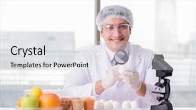  Presentation with nutrition - Beautiful PPT theme featuring organisme genetiquement modifie - nutrition expert testing food products backdrop and a white colored foreground