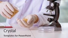  Presentation with protein scoop sports nutrition food - Theme enhanced with organisme genetiquement modifie - nutrition expert testing food products background and a light gray colored foreground