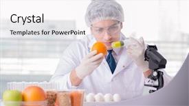  Presentation with protein scoop sports nutrition food - Theme having organisme genetiquement modifie - nutrition expert testing food products background and a white colored foreground