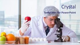  Presentation with nutrition - Slides consisting of organisme genetiquement modifie - nutrition expert testing food products background and a sky blue colored foreground