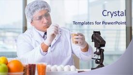  Presentation with nutrition - Slide set having organisme genetiquement modifie - nutrition expert testing food products background and a sky blue colored foreground