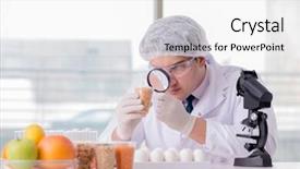  Presentation with protein scoop sports nutrition food - PPT theme having organisme genetiquement modifie - nutrition expert testing food products background and a white colored foreground