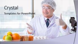  Presentation with nutrition - Slide set featuring organisme genetiquement modifie - nutrition expert testing food products background and a  colored foreground