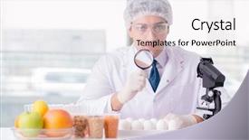  Presentation with nutrition - Colorful slide set enhanced with organisme genetiquement modifie - nutrition expert testing food products backdrop and a white colored foreground