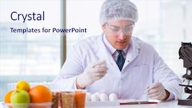  Presentation with nutrition - PPT theme featuring organisme genetiquement modifie - nutrition expert testing food products background and a sky blue colored foreground