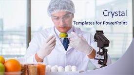  Presentation with protein scoop sports nutrition food - Colorful theme enhanced with organisme genetiquement modifie - nutrition expert testing food products backdrop and a sky blue colored foreground