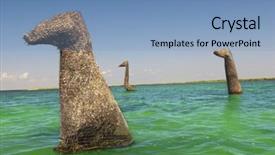  Presentation with evolution - PPT theme featuring organisms evolution - three straw dinosaurs wade background and a light blue colored foreground