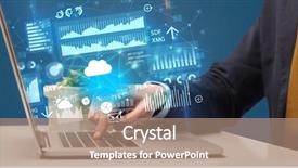  Presentation with laptop - PPT layouts consisting of organization change - businessman hand typing on laptop background and a  colored foreground