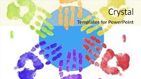  Presentation with multi culture - Colorful PPT layouts enhanced with organization culture - multi colored hands touching globe backdrop and a blonde colored foreground