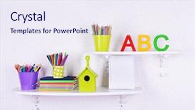  Presentation with organization - Presentation theme featuring organization education - shelves with stationery in child background and a sky blue colored foreground