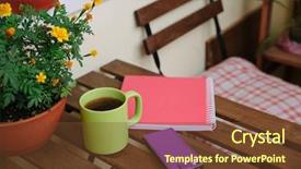  Presentation with green notebook - Theme enhanced with organization green - home office on the terrace background and a tawny brown colored foreground