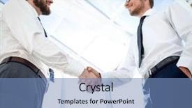  Presentation with trust - Colorful slide set enhanced with organization trust - bottom view handshake business people backdrop and a teal colored foreground