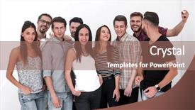  Presentation with employee profile company concept - PPT layouts enhanced with organization trust - group of creative company employees background and a coral colored foreground