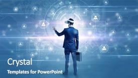  Presentation with social research - Colorful presentation enhanced with international relations - manager with vr headset backdrop and a teal colored foreground