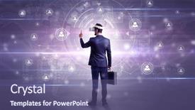  Presentation with social research - Slide set featuring international relations - manager with vr headset background and a violet colored foreground