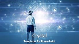  Presentation with social research - Audience pleasing theme consisting of organizational desing - manager with vr headset backdrop and a  colored foreground