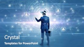  Presentation with social research - PPT theme consisting of organizational desing - manager with vr headset background and a teal colored foreground