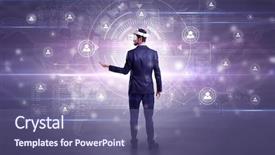  Presentation with social research - Beautiful theme featuring organizational desing - manager with vr headset backdrop and a  colored foreground