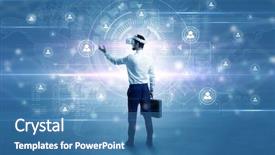  Presentation with social research - Amazing presentation theme having organizational desing - manager with vr headset backdrop and a teal colored foreground