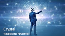  Presentation with social research - Presentation theme having international relations - manager with vr headset background and a teal colored foreground