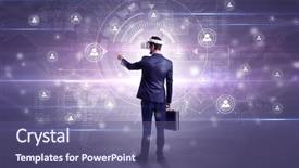  Presentation with social research - Cool new slides with organizational desing - manager with vr headset backdrop and a  colored foreground