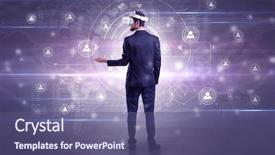  Presentation with social research - Slides featuring organizational desing - manager with vr headset background and a  colored foreground