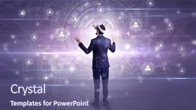  Presentation with social research - Colorful PPT layouts enhanced with organizational desing - manager with vr headset backdrop and a  colored foreground