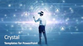  Presentation with social research - Beautiful PPT theme featuring international relations - manager with vr headset backdrop and a teal colored foreground