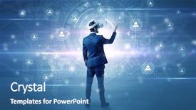  Presentation with social research - Theme consisting of organizational desing - manager with vr headset background and a teal colored foreground