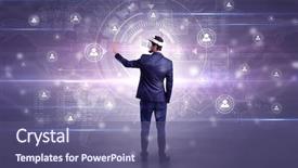  Presentation with social research - PPT theme enhanced with organizational desing - manager with vr headset background and a violet colored foreground