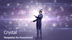  Presentation with social research - PPT layouts with international relations - manager with vr headset background and a violet colored foreground