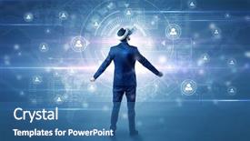  Presentation with social research - Slide set with international relations - manager with vr headset background and a teal colored foreground