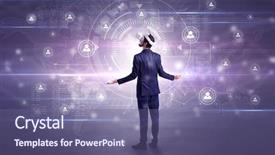  Presentation with social research - Presentation consisting of international relations - manager with vr headset background and a violet colored foreground