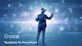  Presentation with social research - Beautiful presentation featuring organizational desing - manager with vr headset backdrop and a  colored foreground