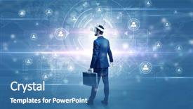  Presentation with social research - Colorful slide set enhanced with international relations - manager with vr headset backdrop and a teal colored foreground