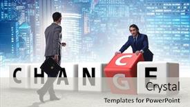  Presentation with change - Presentation design enhanced with organizational development - businessman taking chance for change background and a light gray colored foreground