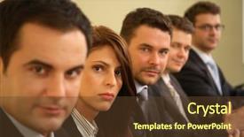  Presentation with conference table - Colorful slides enhanced with organizational development - five business persons in suits backdrop and a tawny brown colored foreground