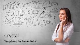  Presentation with thinking - Audience pleasing PPT theme consisting of organizational leadership - casual person thinking with drawn backdrop and a light gray colored foreground