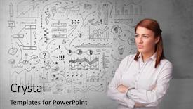  Presentation with thinking - Theme enhanced with organizational leadership - casual person thinking with drawn background and a light gray colored foreground