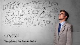  Presentation with thinking - Presentation theme enhanced with organizational leadership - casual person thinking with drawn background and a light gray colored foreground