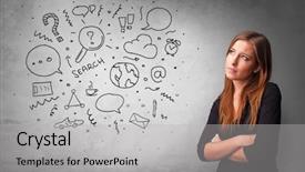  Presentation with leadership - Audience pleasing slide deck consisting of organizational leadership - young person thinking with office backdrop and a light gray colored foreground